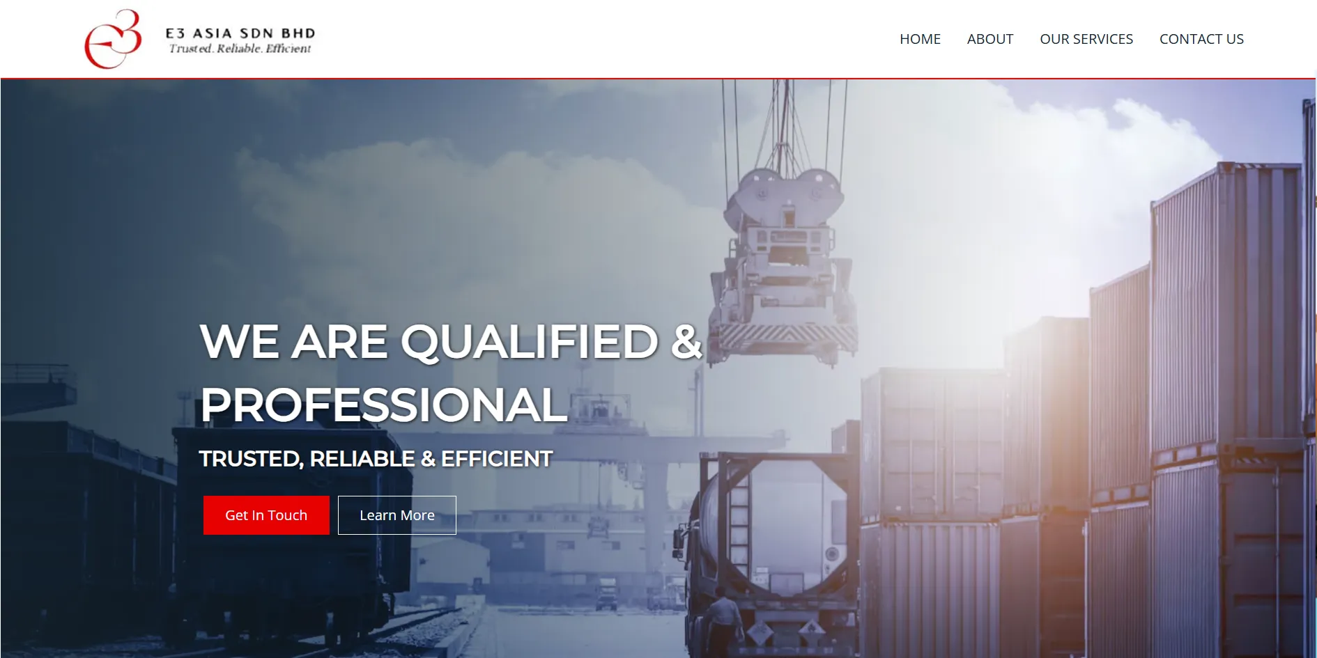E3 Asia logistics and haulage services website homepage