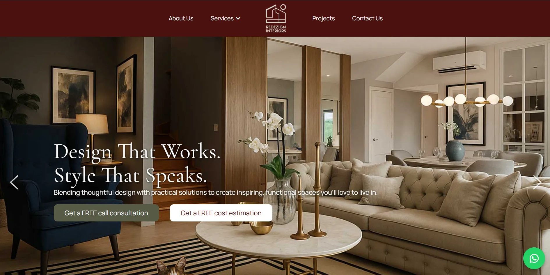 Redezign Interiors interior design website homepage