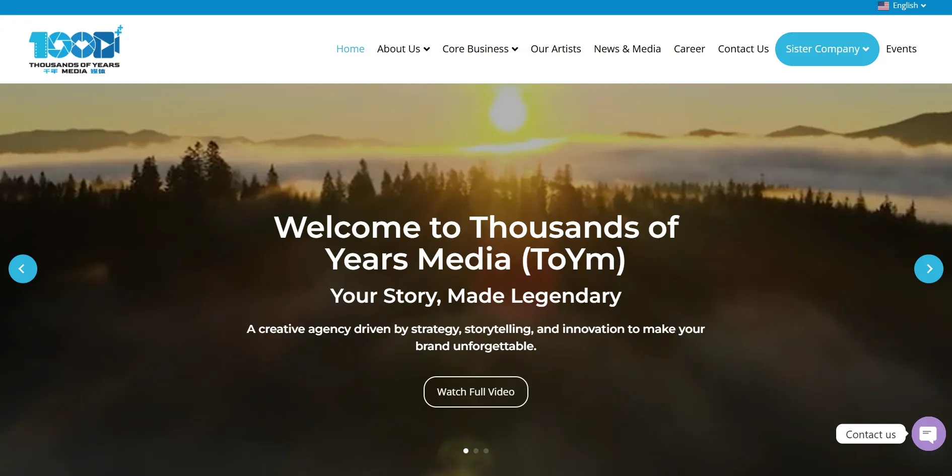 Thousands of Years Media creative agency website homepage