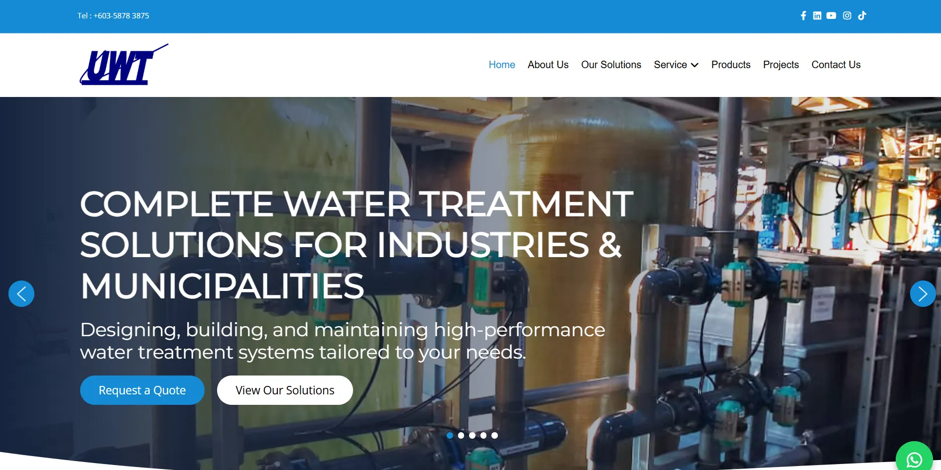 United Water Technology water treatment solutions website homepage