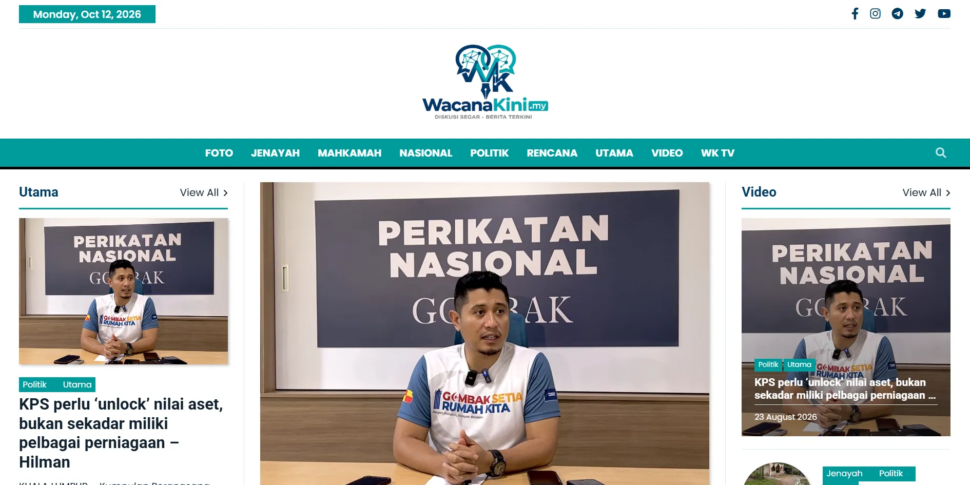 Wacana Kini Malay news portal website homepage